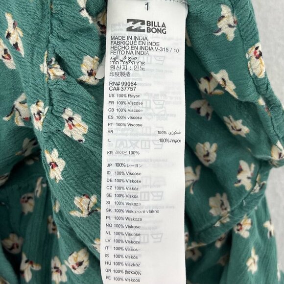 Billabong Mini Skirt Womens L Green Micro Floral Faux Wrap Ruffle Trim Boho Chic - Picture 8 of 9
